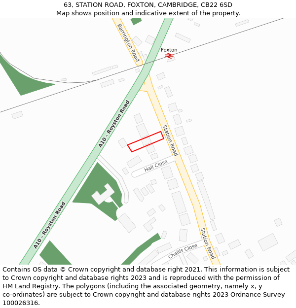 63, STATION ROAD, FOXTON, CAMBRIDGE, CB22 6SD: Location map and indicative extent of plot