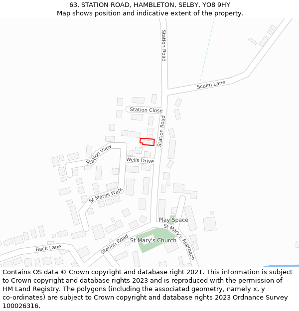 63, STATION ROAD, HAMBLETON, SELBY, YO8 9HY: Location map and indicative extent of plot