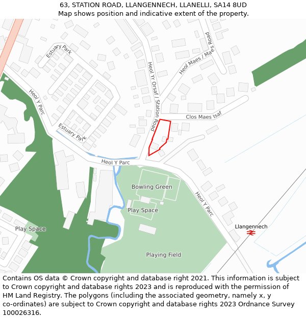 63, STATION ROAD, LLANGENNECH, LLANELLI, SA14 8UD: Location map and indicative extent of plot