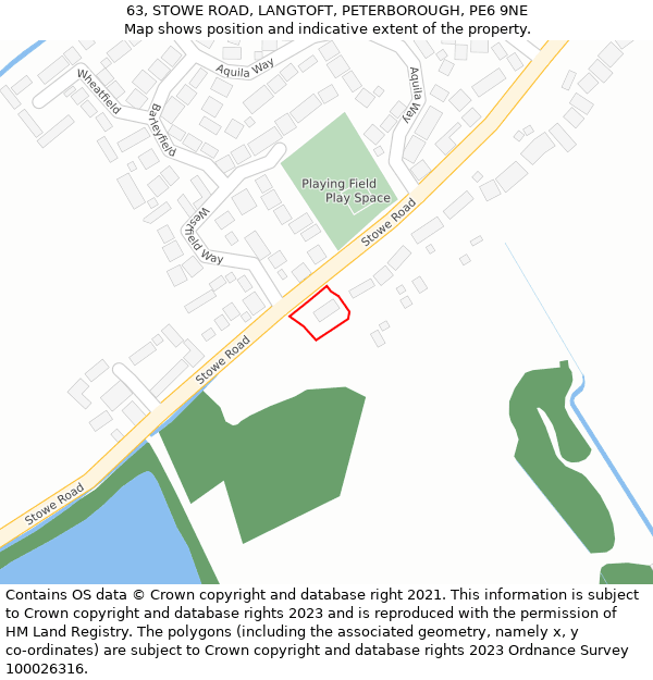 63, STOWE ROAD, LANGTOFT, PETERBOROUGH, PE6 9NE: Location map and indicative extent of plot