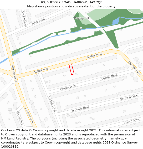 63, SUFFOLK ROAD, HARROW, HA2 7QF: Location map and indicative extent of plot