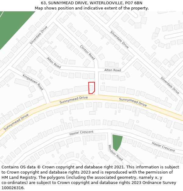 63, SUNNYMEAD DRIVE, WATERLOOVILLE, PO7 6BN: Location map and indicative extent of plot