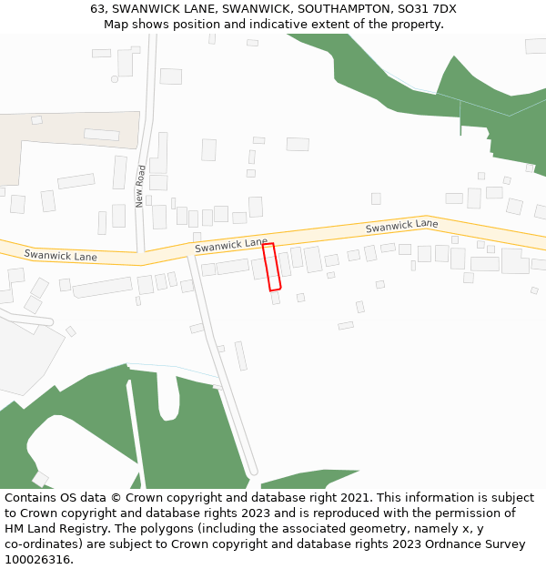 63, SWANWICK LANE, SWANWICK, SOUTHAMPTON, SO31 7DX: Location map and indicative extent of plot