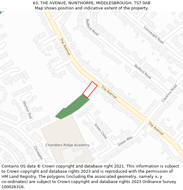 63, THE AVENUE, NUNTHORPE, MIDDLESBROUGH, TS7 0AB: Location map and indicative extent of plot