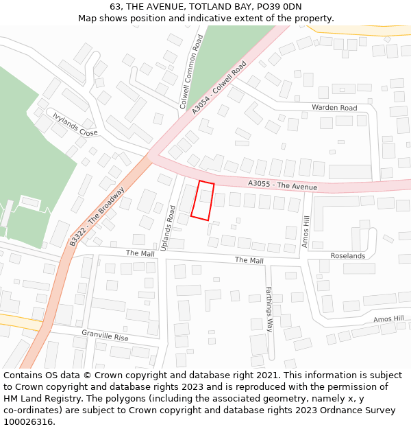 63, THE AVENUE, TOTLAND BAY, PO39 0DN: Location map and indicative extent of plot