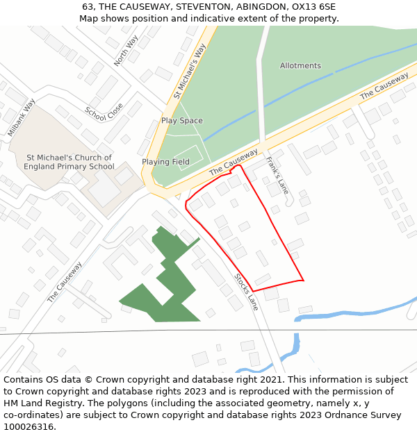 63, THE CAUSEWAY, STEVENTON, ABINGDON, OX13 6SE: Location map and indicative extent of plot