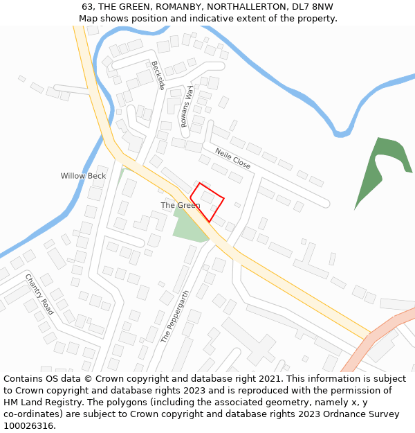 63, THE GREEN, ROMANBY, NORTHALLERTON, DL7 8NW: Location map and indicative extent of plot