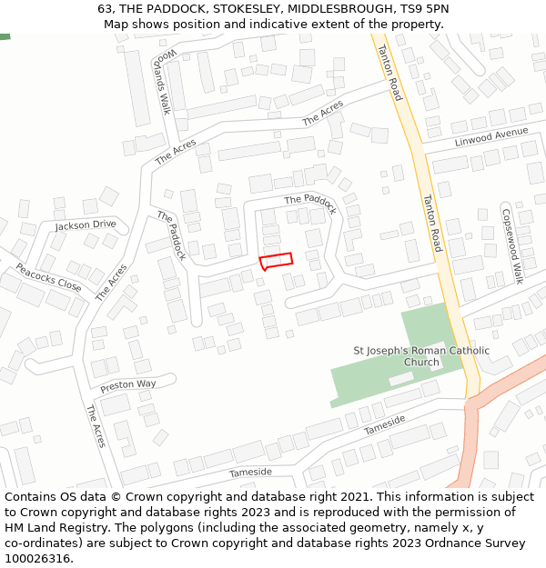 63, THE PADDOCK, STOKESLEY, MIDDLESBROUGH, TS9 5PN: Location map and indicative extent of plot