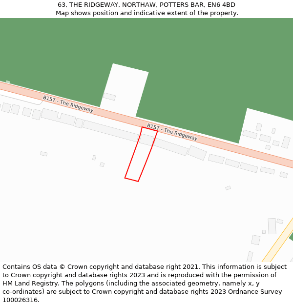 63, THE RIDGEWAY, NORTHAW, POTTERS BAR, EN6 4BD: Location map and indicative extent of plot