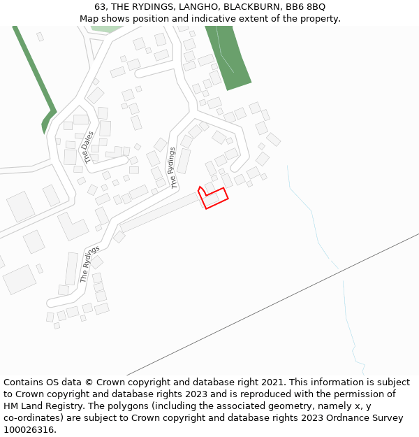 63, THE RYDINGS, LANGHO, BLACKBURN, BB6 8BQ: Location map and indicative extent of plot