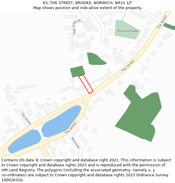 63, THE STREET, BROOKE, NORWICH, NR15 1JT: Location map and indicative extent of plot