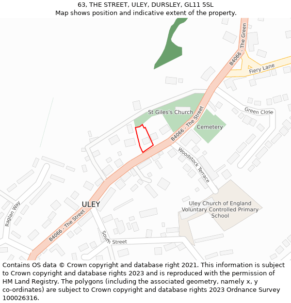 63, THE STREET, ULEY, DURSLEY, GL11 5SL: Location map and indicative extent of plot