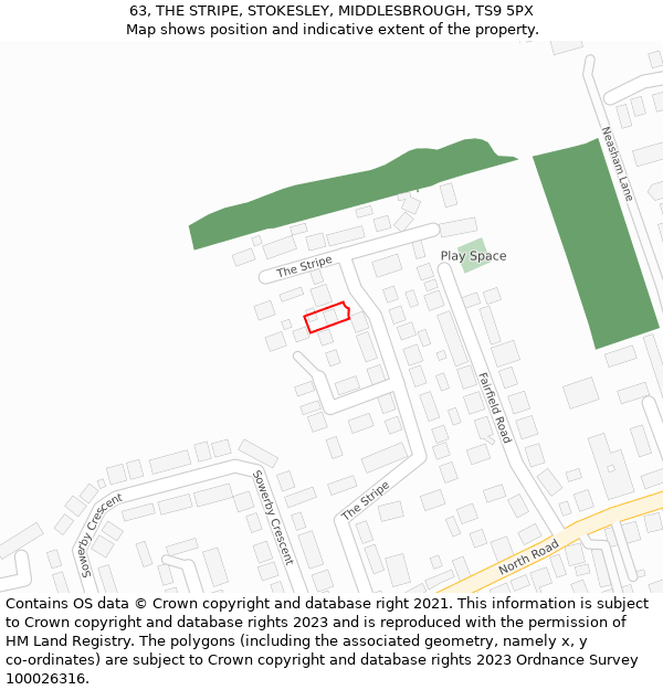 63, THE STRIPE, STOKESLEY, MIDDLESBROUGH, TS9 5PX: Location map and indicative extent of plot