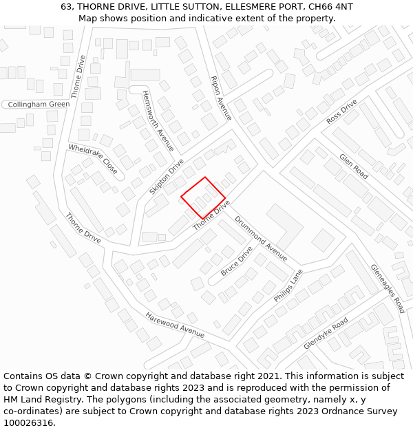 63, THORNE DRIVE, LITTLE SUTTON, ELLESMERE PORT, CH66 4NT: Location map and indicative extent of plot