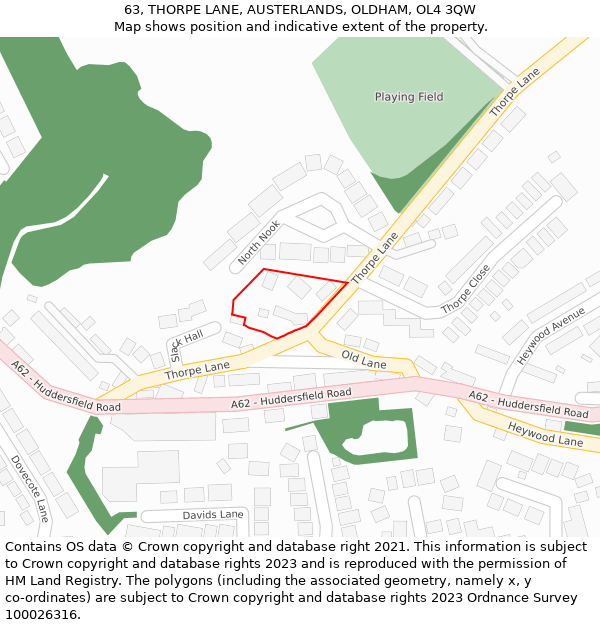 63, THORPE LANE, AUSTERLANDS, OLDHAM, OL4 3QW: Location map and indicative extent of plot