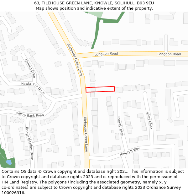 63, TILEHOUSE GREEN LANE, KNOWLE, SOLIHULL, B93 9EU: Location map and indicative extent of plot