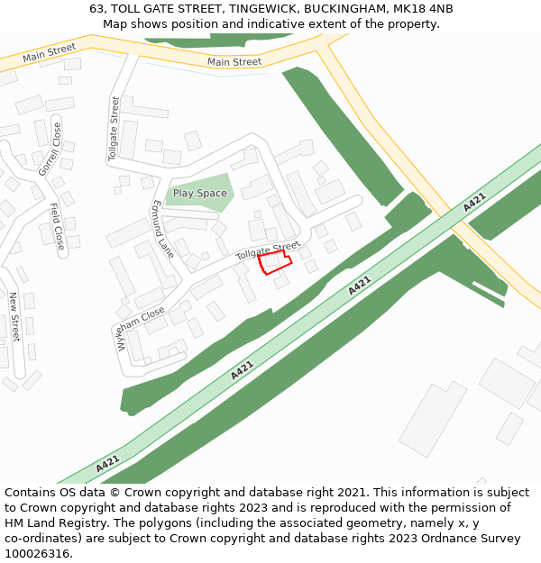 63, TOLL GATE STREET, TINGEWICK, BUCKINGHAM, MK18 4NB: Location map and indicative extent of plot