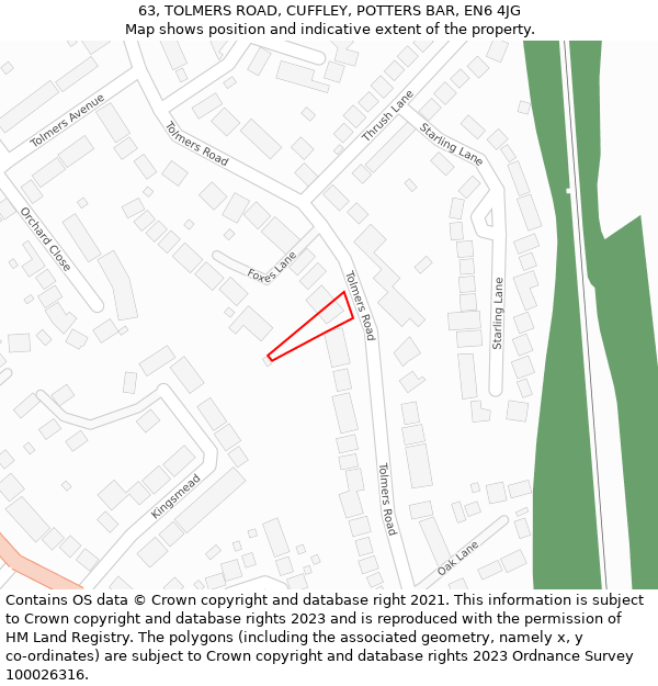 63, TOLMERS ROAD, CUFFLEY, POTTERS BAR, EN6 4JG: Location map and indicative extent of plot