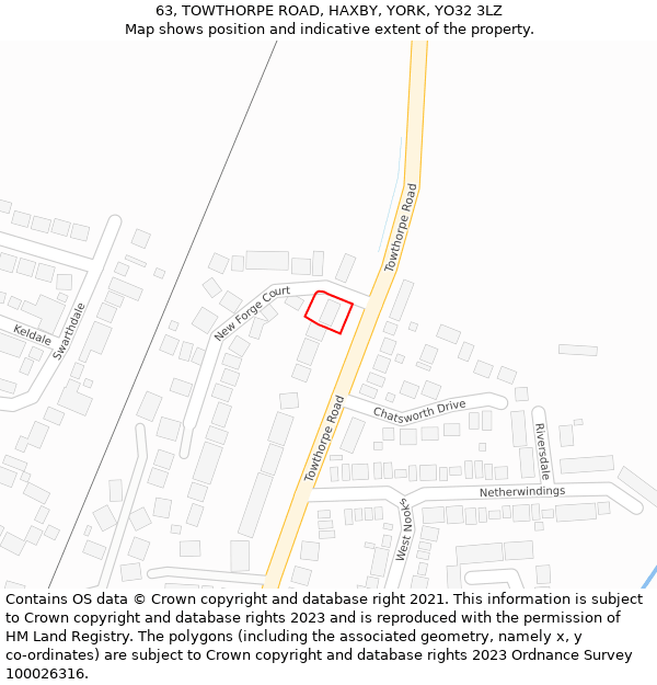 63, TOWTHORPE ROAD, HAXBY, YORK, YO32 3LZ: Location map and indicative extent of plot
