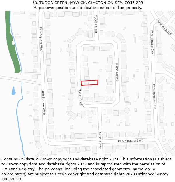 63, TUDOR GREEN, JAYWICK, CLACTON-ON-SEA, CO15 2PB: Location map and indicative extent of plot