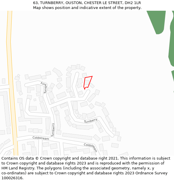 63, TURNBERRY, OUSTON, CHESTER LE STREET, DH2 1LR: Location map and indicative extent of plot