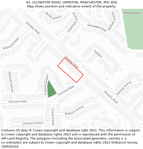 63, ULLSWATER ROAD, URMSTON, MANCHESTER, M41 8SQ: Location map and indicative extent of plot