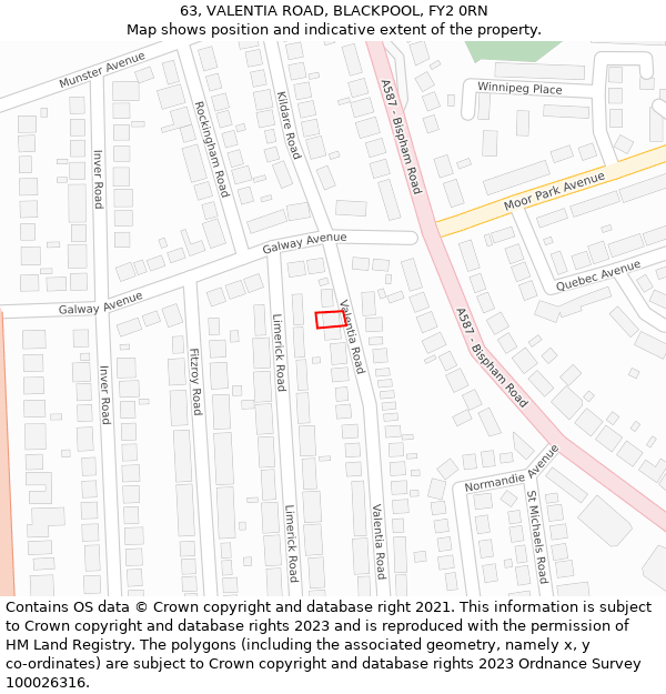 63, VALENTIA ROAD, BLACKPOOL, FY2 0RN: Location map and indicative extent of plot