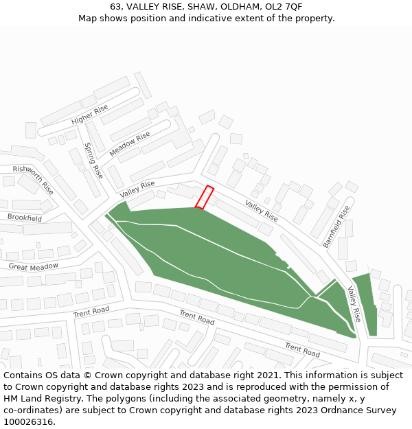 63, VALLEY RISE, SHAW, OLDHAM, OL2 7QF: Location map and indicative extent of plot