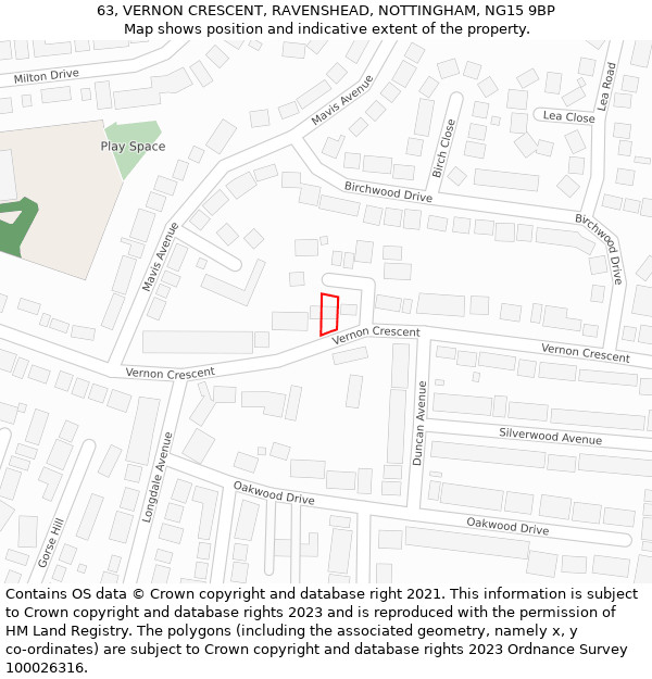 63, VERNON CRESCENT, RAVENSHEAD, NOTTINGHAM, NG15 9BP: Location map and indicative extent of plot