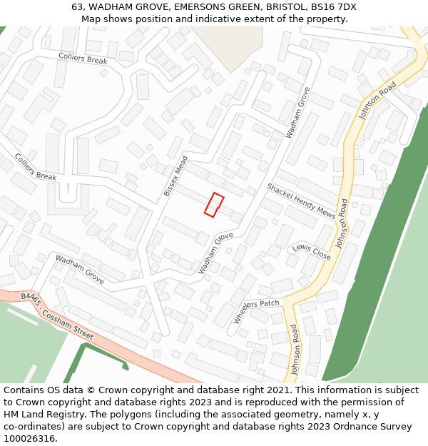 63, WADHAM GROVE, EMERSONS GREEN, BRISTOL, BS16 7DX: Location map and indicative extent of plot