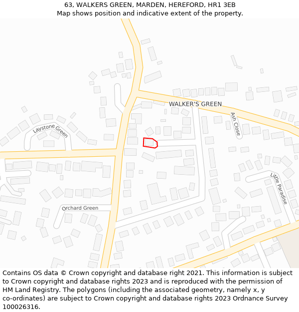 63, WALKERS GREEN, MARDEN, HEREFORD, HR1 3EB: Location map and indicative extent of plot