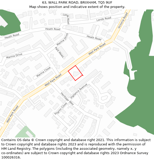 63, WALL PARK ROAD, BRIXHAM, TQ5 9UF: Location map and indicative extent of plot