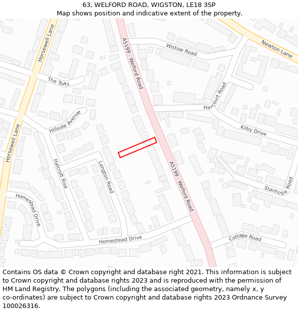 63, WELFORD ROAD, WIGSTON, LE18 3SP: Location map and indicative extent of plot