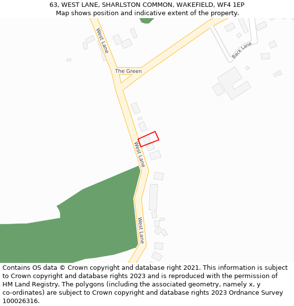 63, WEST LANE, SHARLSTON COMMON, WAKEFIELD, WF4 1EP: Location map and indicative extent of plot