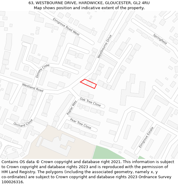 63, WESTBOURNE DRIVE, HARDWICKE, GLOUCESTER, GL2 4RU: Location map and indicative extent of plot