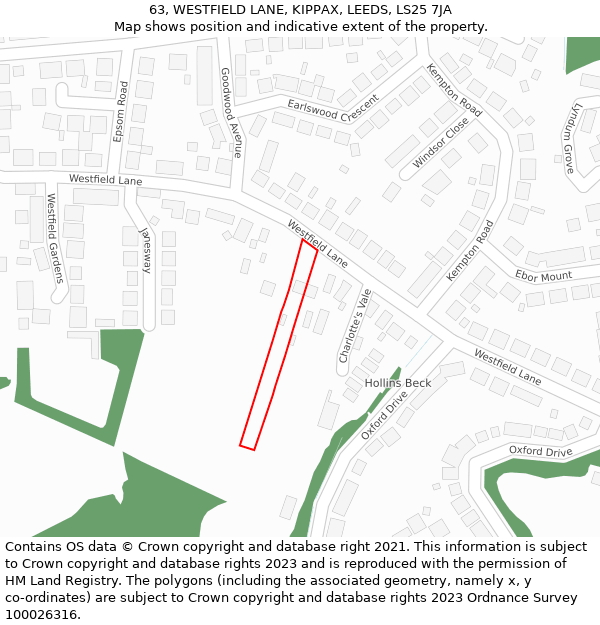 63, WESTFIELD LANE, KIPPAX, LEEDS, LS25 7JA: Location map and indicative extent of plot