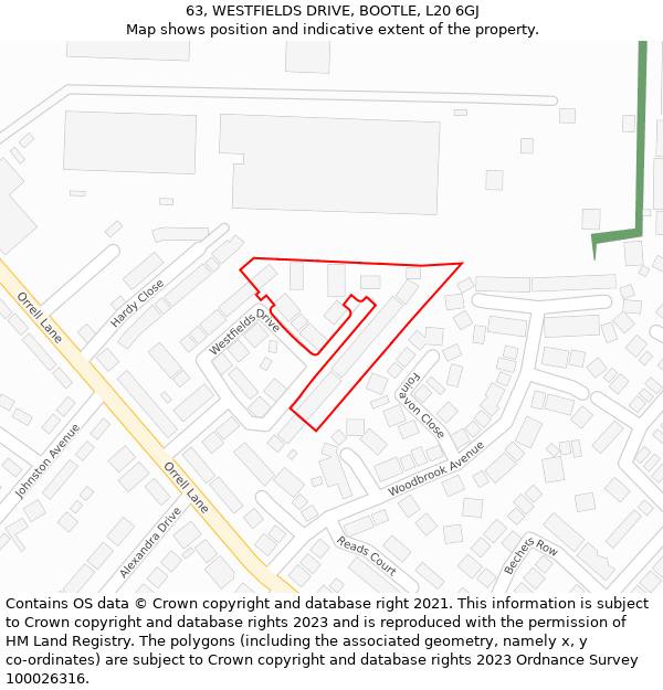 63, WESTFIELDS DRIVE, BOOTLE, L20 6GJ: Location map and indicative extent of plot
