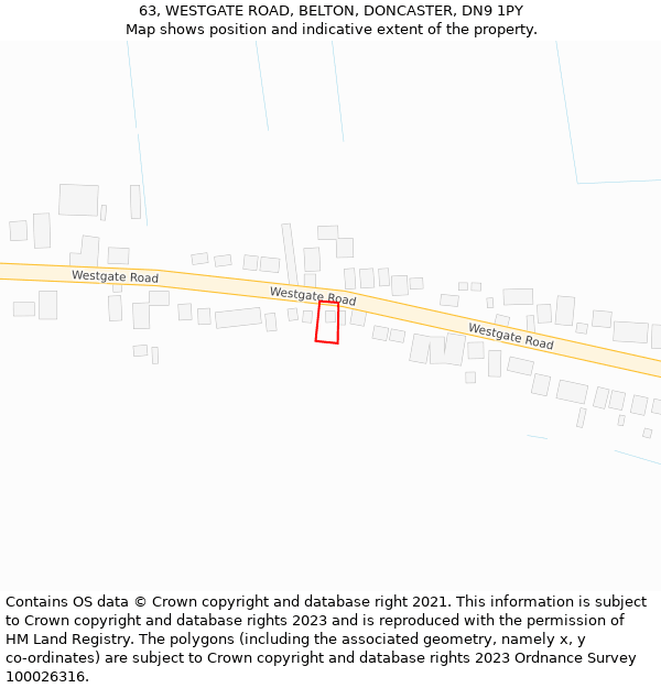 63, WESTGATE ROAD, BELTON, DONCASTER, DN9 1PY: Location map and indicative extent of plot