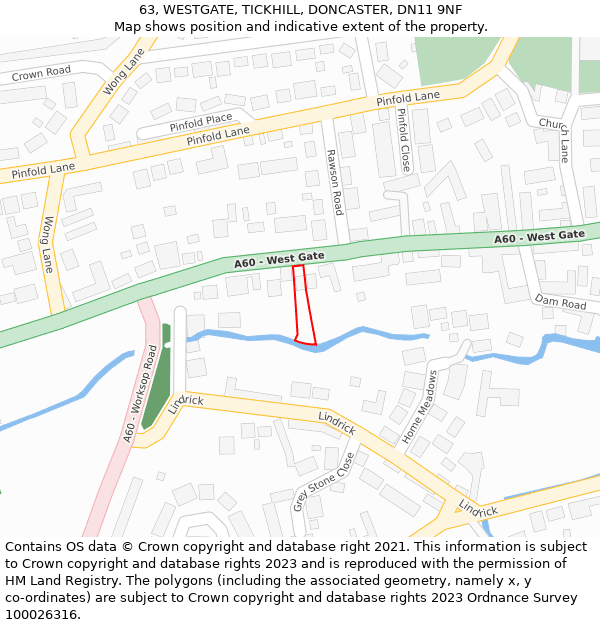 63, WESTGATE, TICKHILL, DONCASTER, DN11 9NF: Location map and indicative extent of plot