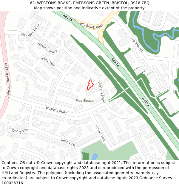 63, WESTONS BRAKE, EMERSONS GREEN, BRISTOL, BS16 7BQ: Location map and indicative extent of plot