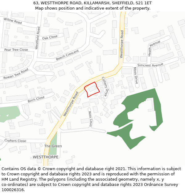 63, WESTTHORPE ROAD, KILLAMARSH, SHEFFIELD, S21 1ET: Location map and indicative extent of plot