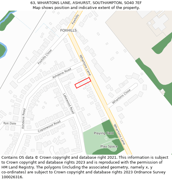 63, WHARTONS LANE, ASHURST, SOUTHAMPTON, SO40 7EF: Location map and indicative extent of plot