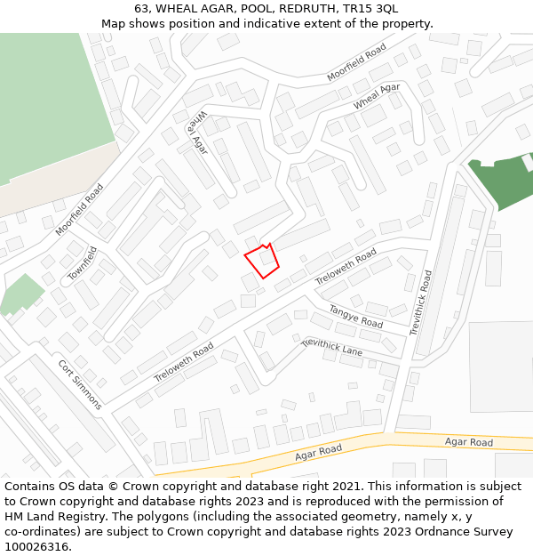 63, WHEAL AGAR, POOL, REDRUTH, TR15 3QL: Location map and indicative extent of plot