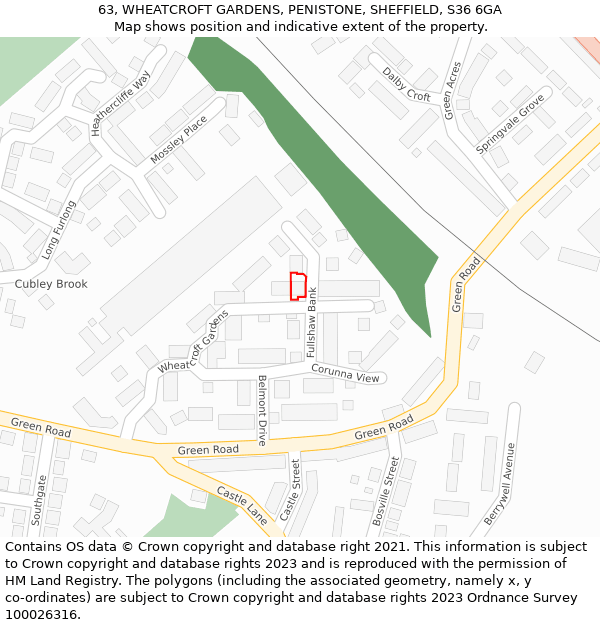 63, WHEATCROFT GARDENS, PENISTONE, SHEFFIELD, S36 6GA: Location map and indicative extent of plot