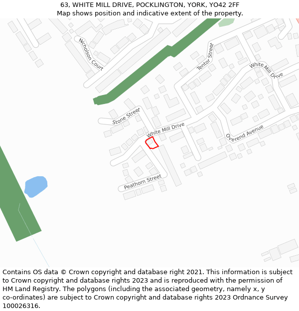 63, WHITE MILL DRIVE, POCKLINGTON, YORK, YO42 2FF: Location map and indicative extent of plot