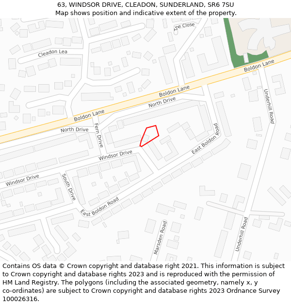 63, WINDSOR DRIVE, CLEADON, SUNDERLAND, SR6 7SU: Location map and indicative extent of plot