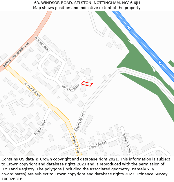 63, WINDSOR ROAD, SELSTON, NOTTINGHAM, NG16 6JH: Location map and indicative extent of plot