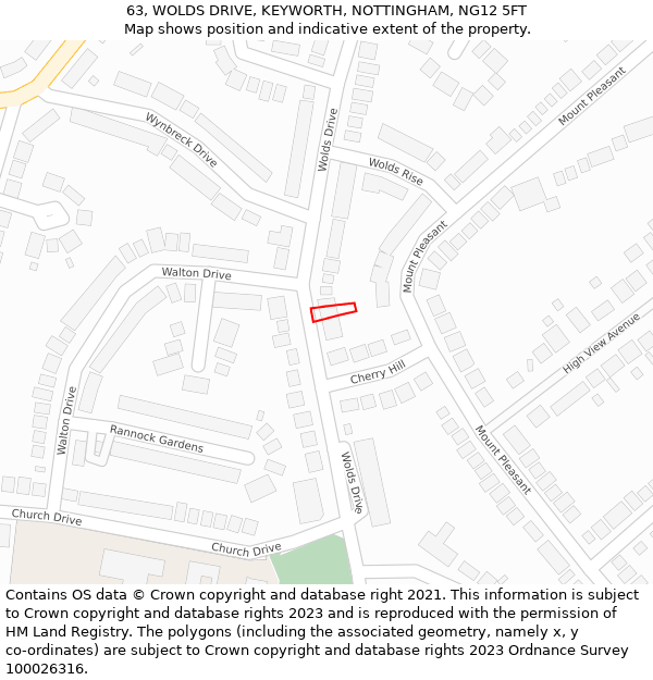 63, WOLDS DRIVE, KEYWORTH, NOTTINGHAM, NG12 5FT: Location map and indicative extent of plot