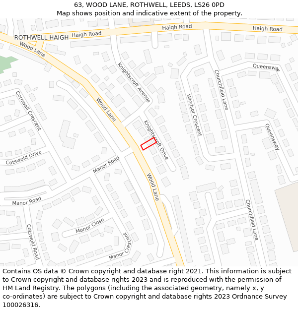 63, WOOD LANE, ROTHWELL, LEEDS, LS26 0PD: Location map and indicative extent of plot