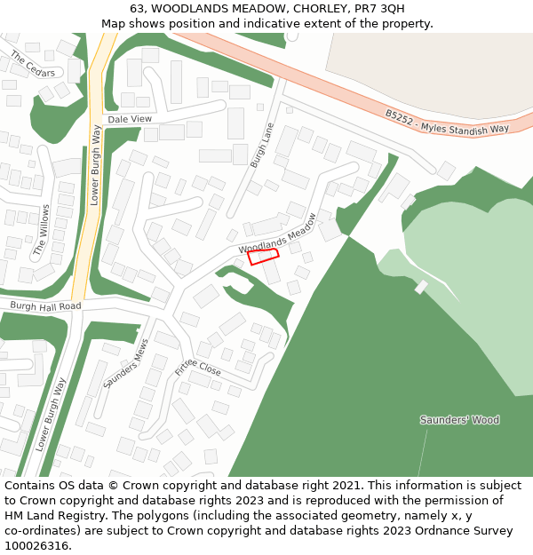 63, WOODLANDS MEADOW, CHORLEY, PR7 3QH: Location map and indicative extent of plot